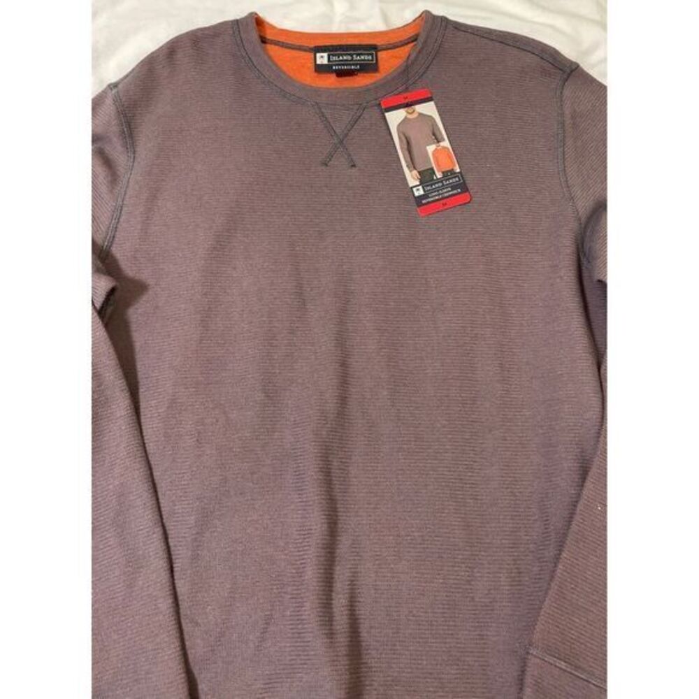 Island Sands Mens Reversible Long Sleeve Crewneck Sweater Sienna Orange Medium